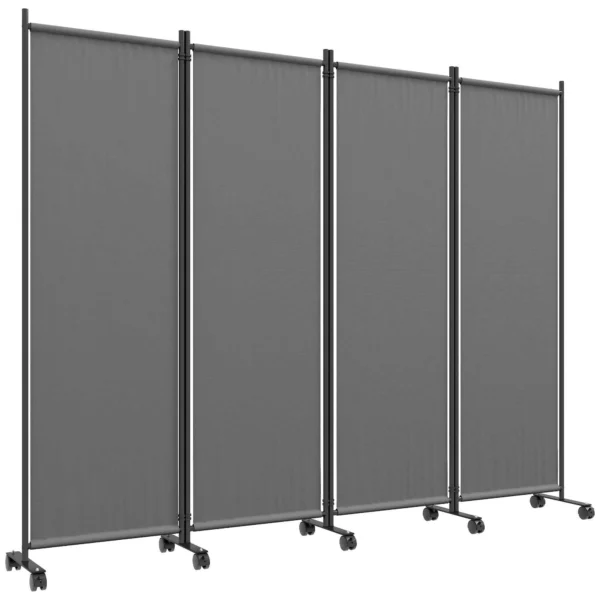 Outsunny 4-Panel Folding Indoor and Outdoor Screen with Wheels, 221 x 50 x 172 cm, Dark Grey