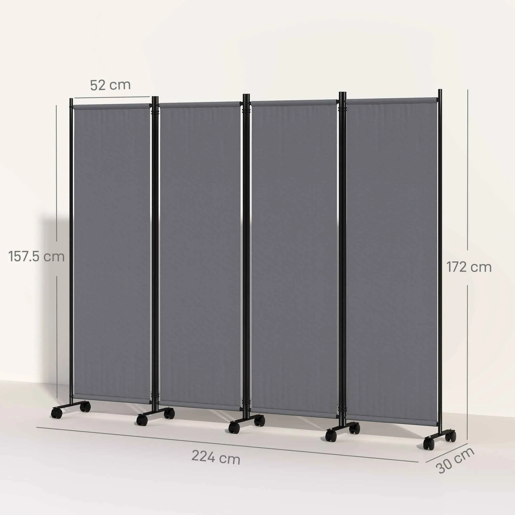 Outsunny 4-Panel Folding Indoor and Outdoor Screen with Wheels, 221 x 50 x 172 cm, Dark Grey - Image 3