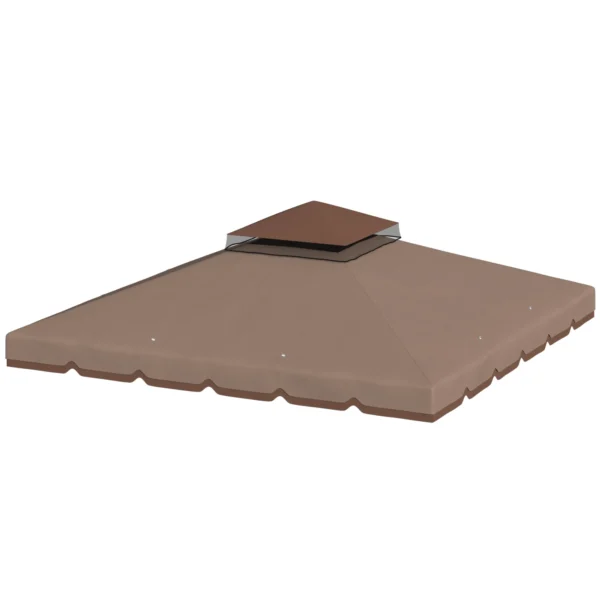 Outsunny 3x3m 2-Tier Gazebo Cover with 8 Drainage Holes, Khaki and Brown Polyester