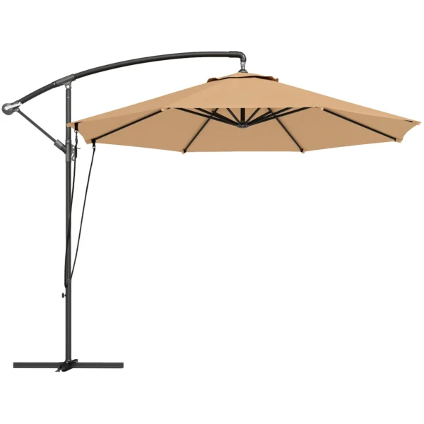 Outsunny 3m Off-Center Umbrella with Air Vents, Cross Base and Crank Handle, in Metal and Polyester, Khaki