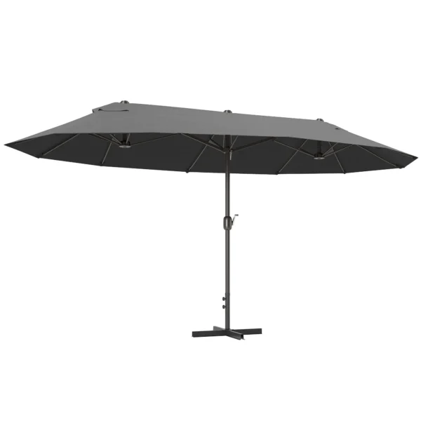 Outsunny Double Umbrella with 12 Ribs, Cross Base and Crank, in Steel and Polyester, 455x265x238 cm, Grey