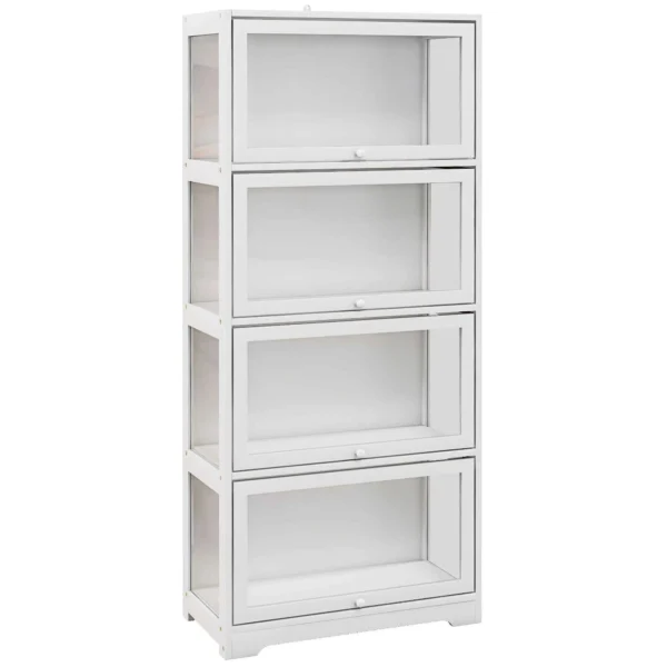 HOMCOM 4-Tier Collection Display Cabinet with Hinged Doors, Wood and Acrylic, 59x30x139 cm, White