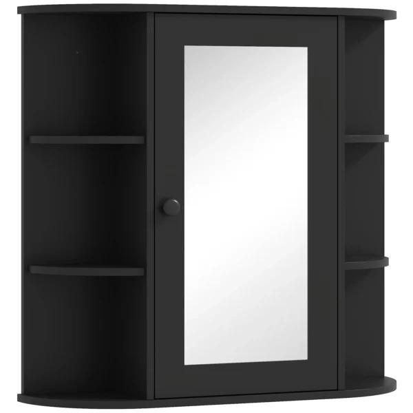 HOMCOM Bathroom Mirror with 6 Open and 2 Closed Shelves, Wood and Glass, 66x17x63 cm, Black