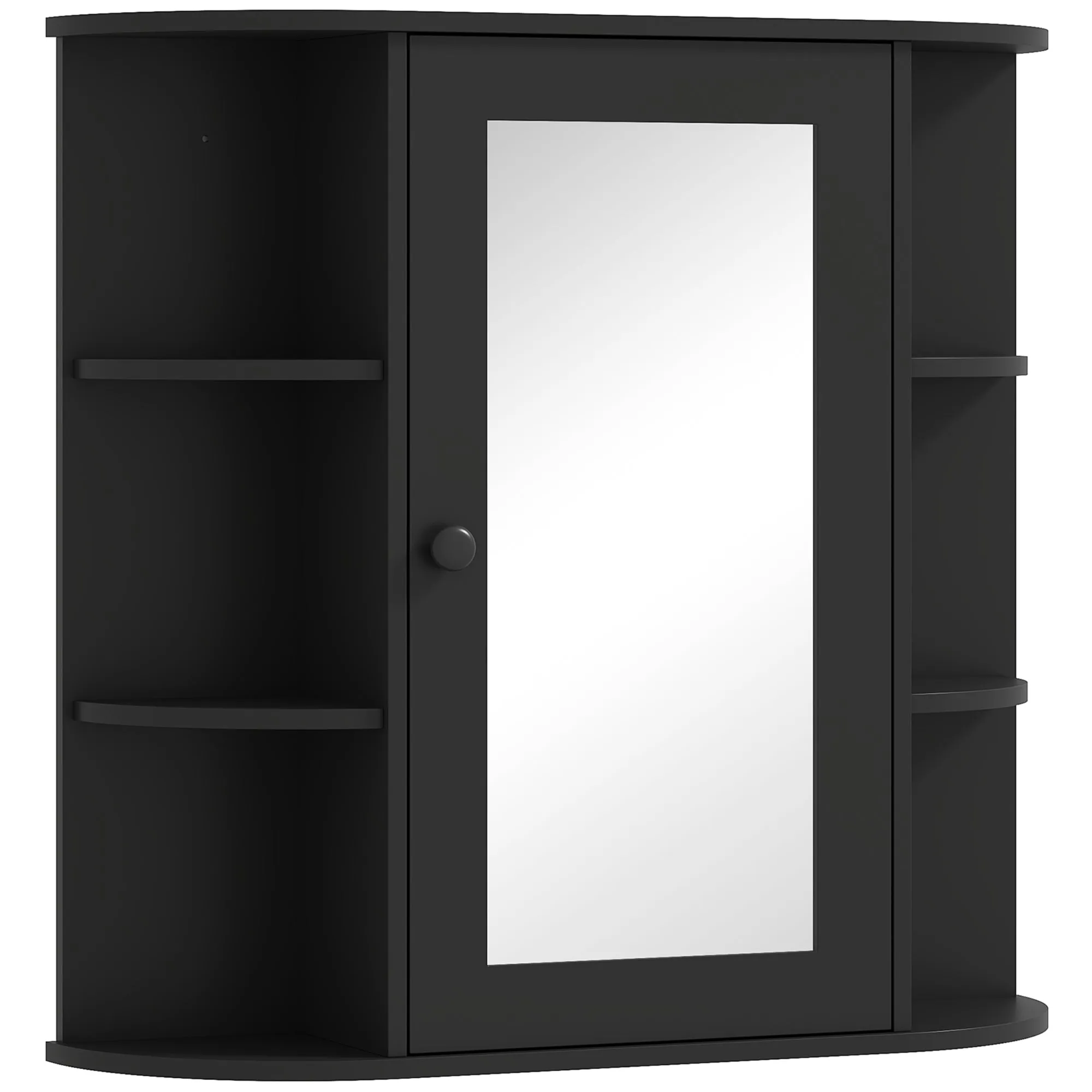 HOMCOM Bathroom Mirror with 6 Open and 2 Closed Shelves, Wood and Glass, 66x17x63 cm, Black