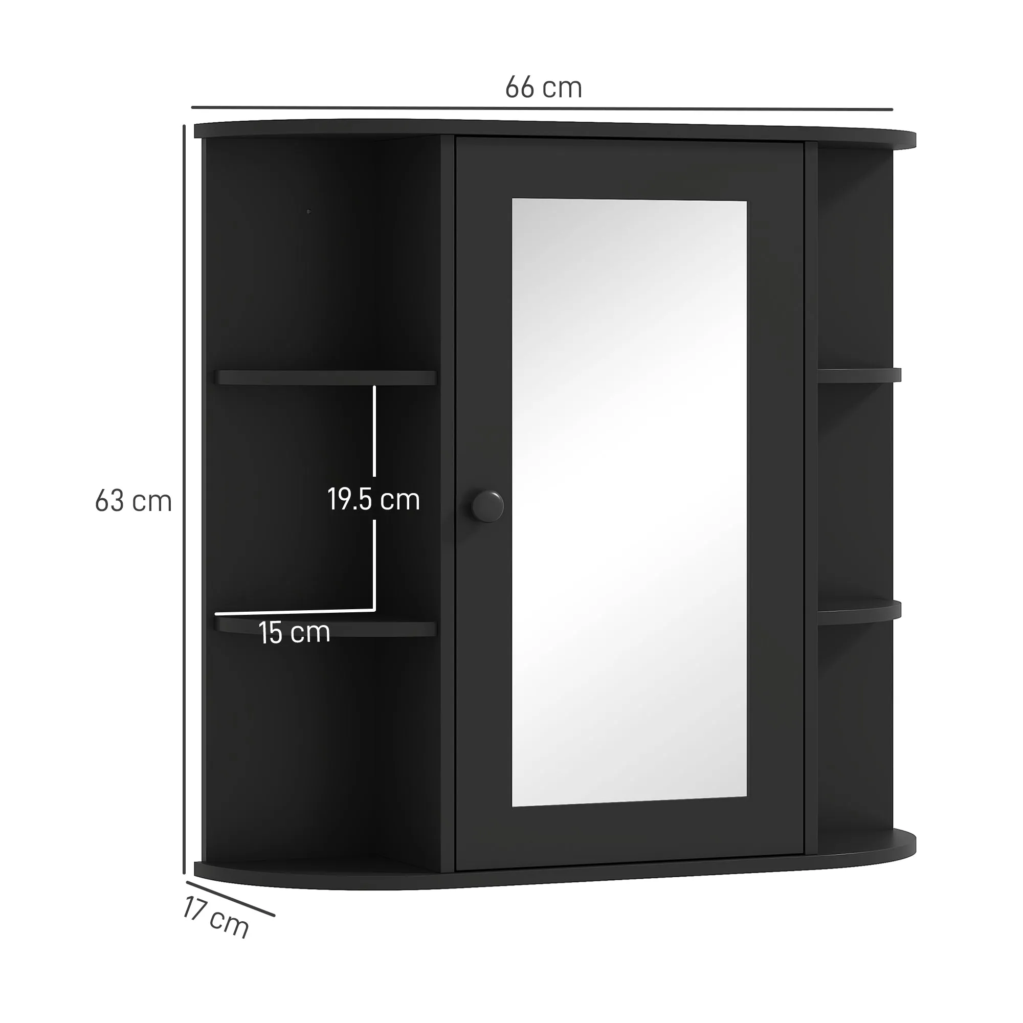 HOMCOM Bathroom Mirror with 6 Open and 2 Closed Shelves, Wood and Glass, 66x17x63 cm, Black - Image 3
