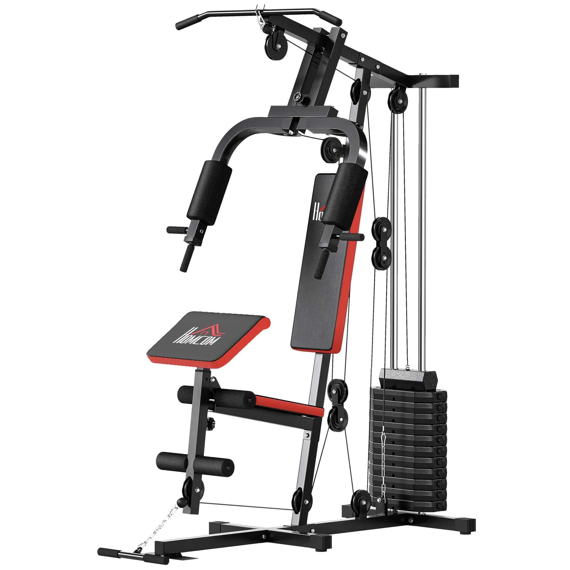 HOMCOM Power Tower Fitness Station Weights 65kg, 135x103x210cm, Black Red