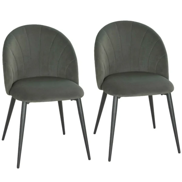 Set of 2 Upholstered Dining Chairs with Shell Backrest in Velvet, 52x55x79 cm, Grey