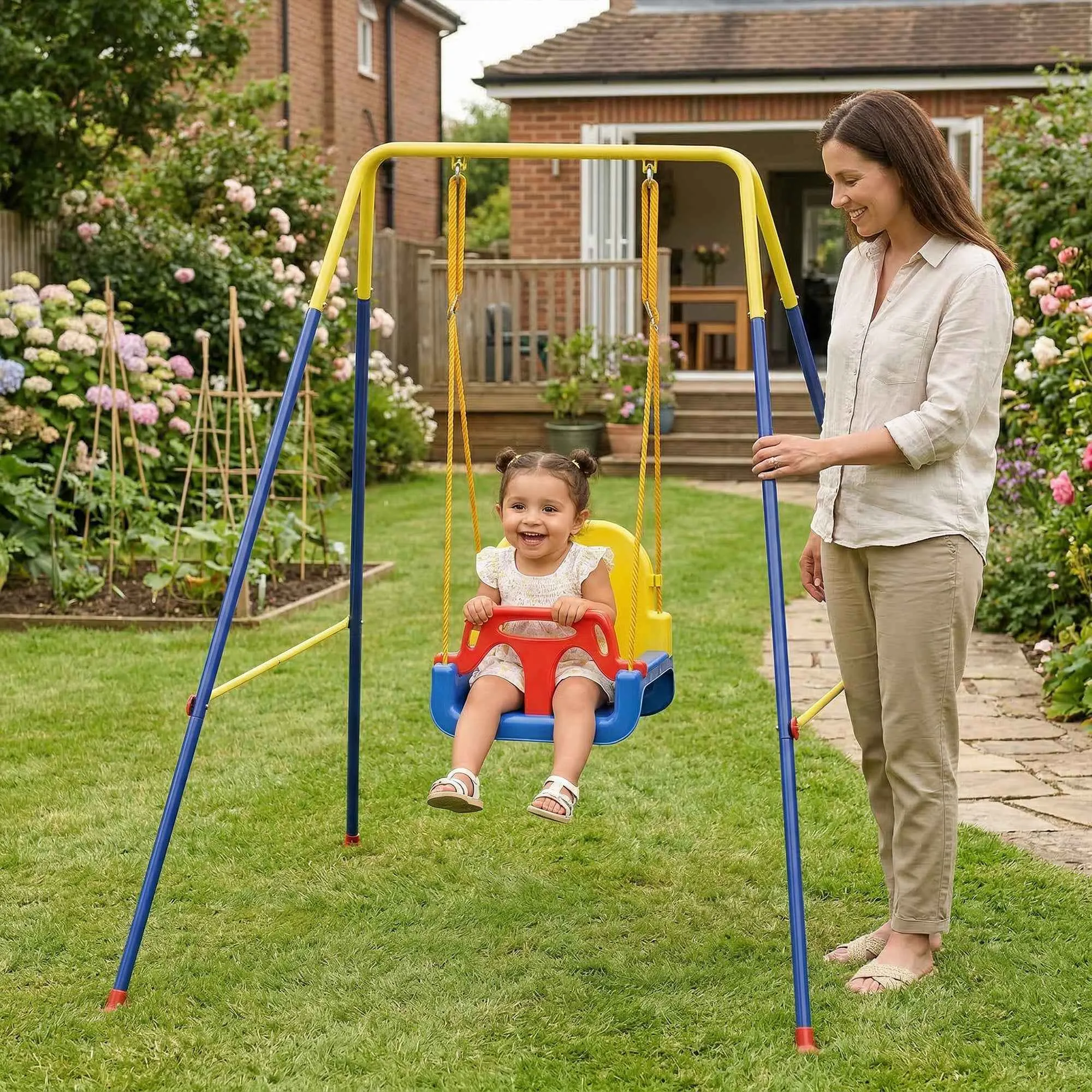 AIYAPLAY Adjustable Children's Garden Swing with Backrest and Barrier, Made of Steel and PP, 128x155x157 cm, Blue - Image 2