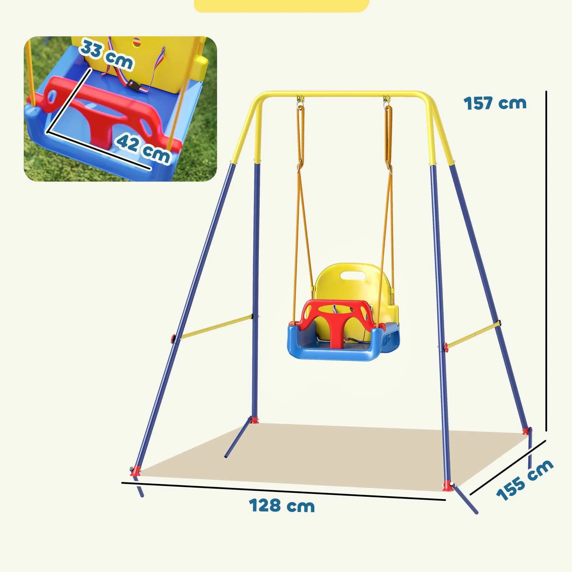 AIYAPLAY Adjustable Children's Garden Swing with Backrest and Barrier, Made of Steel and PP, 128x155x157 cm, Blue - Image 3