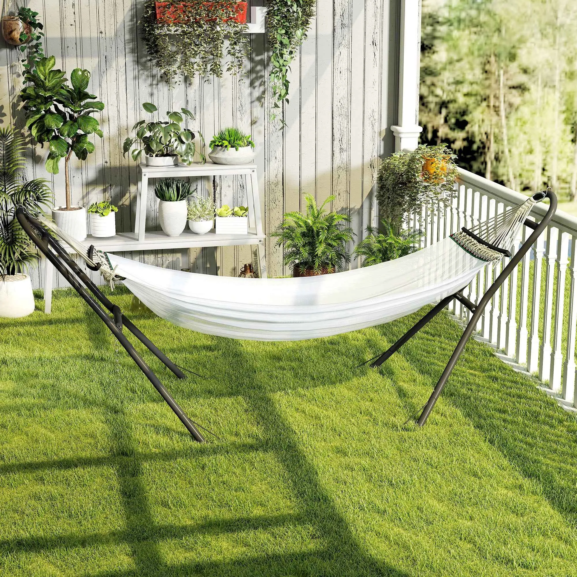 Outsunny Adjustable Non-Slip Hammock Stand with S-Hooks, Steel, 278x97x112 cm Black - Image 2