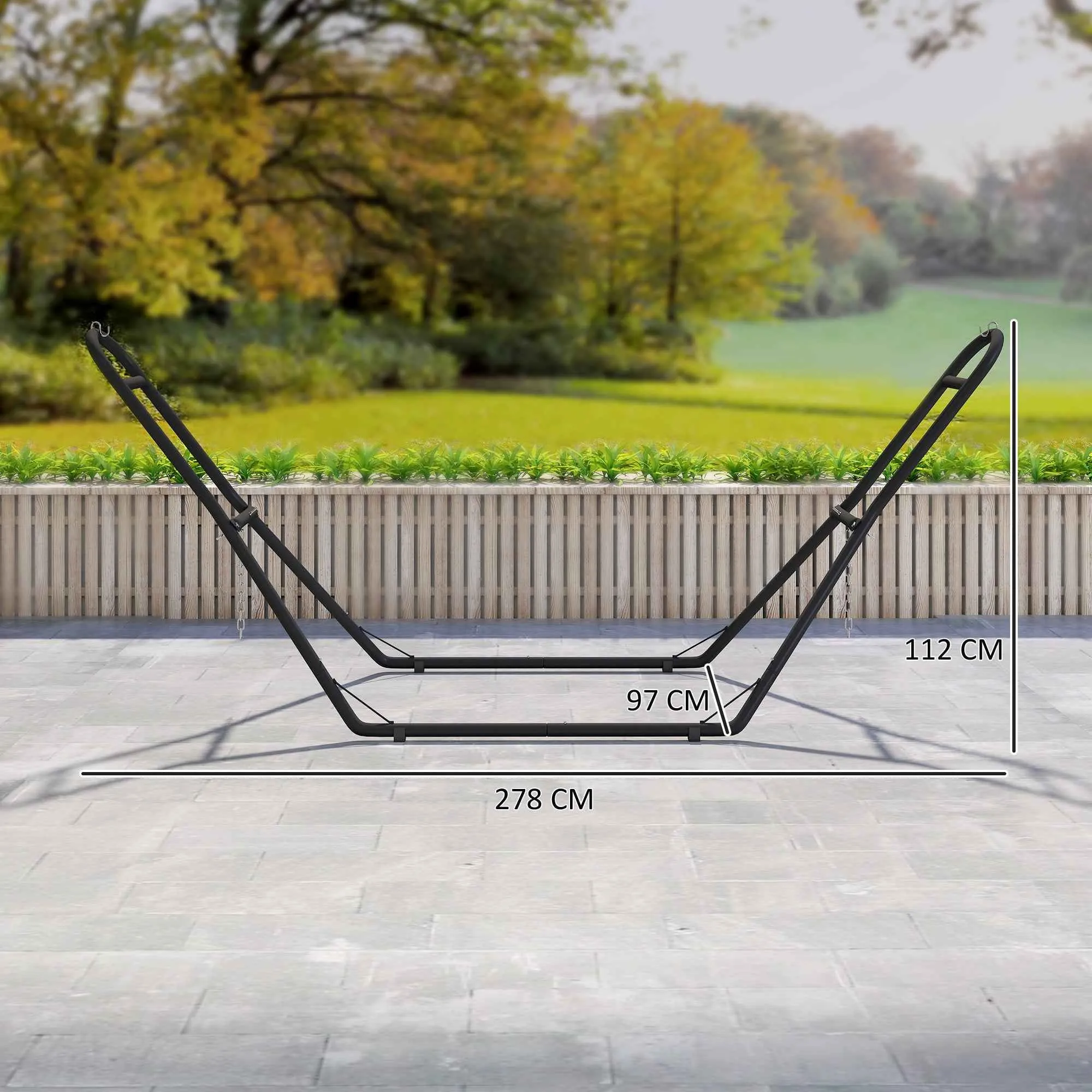 Outsunny Adjustable Non-Slip Hammock Stand with S-Hooks, Steel, 278x97x112 cm Black - Image 3