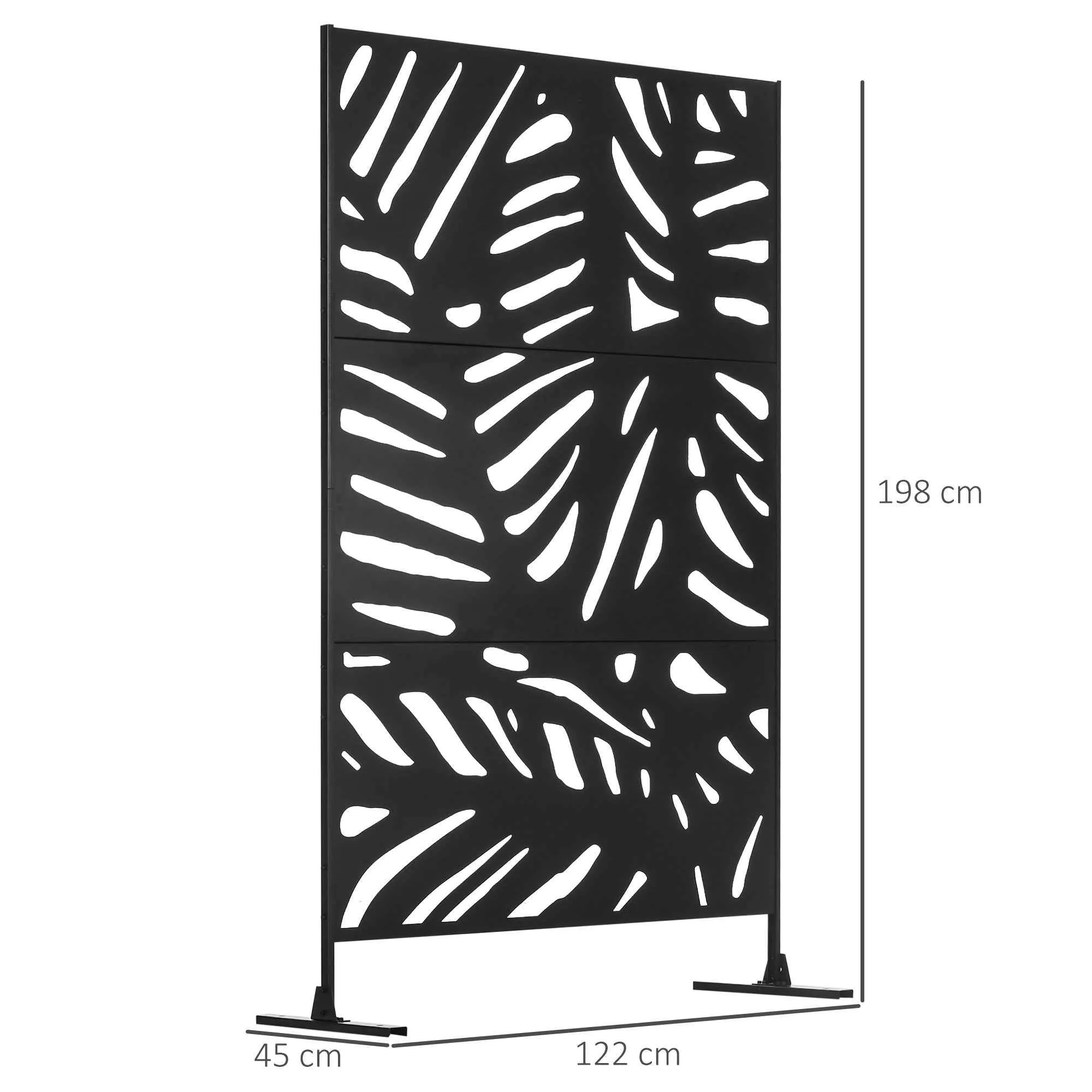 Outsunny 3-Door Vertical Steel Room Divider with Tropical Pattern, 122x45x198 cm, Black - Image 3