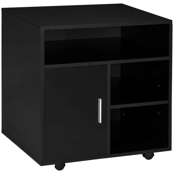 HOMCOM Rolling Printer Stand with Cabinet and 3 Open Shelves, Wooden, 60x50x65.5 cm, Black