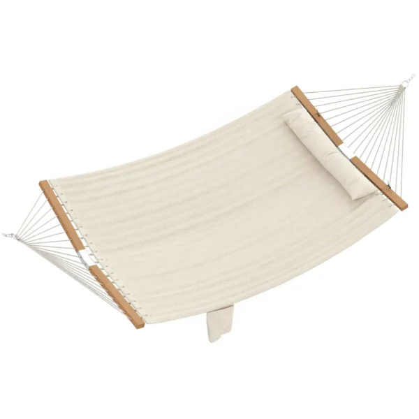 Garden Hammock with Cushion and Pocket, Polyester with Wooden Bars, 325x140x2.5 cm, Cream White