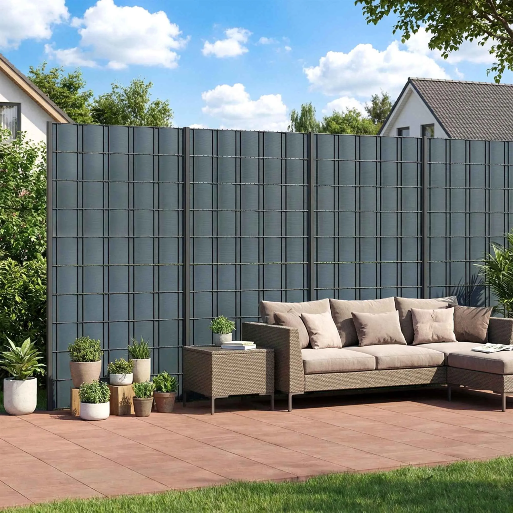 Outsunny 4-Piece Garden Privacy Screen Set, Waterproof, UV Resistant, with Clips, Made of PP, 3500 x 19 cm, Grey - Image 2