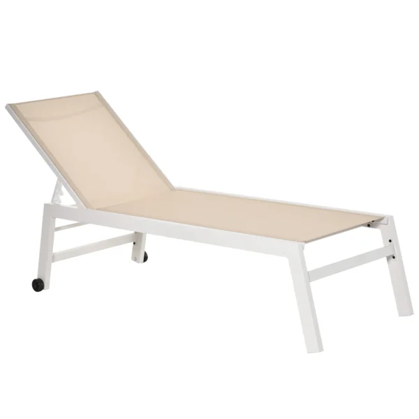 Outsunny Sun Lounger with Reclining Backrest, in Aluminum and Textilene, 169x65x102 cm, Beige and White