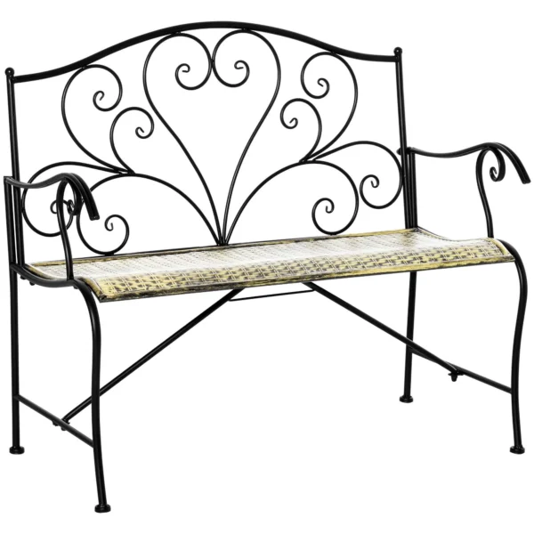 Outsunny Iron Garden Bench, Vintage Style 2-Seater Outdoor Bench, 100x 50x88cm, Black