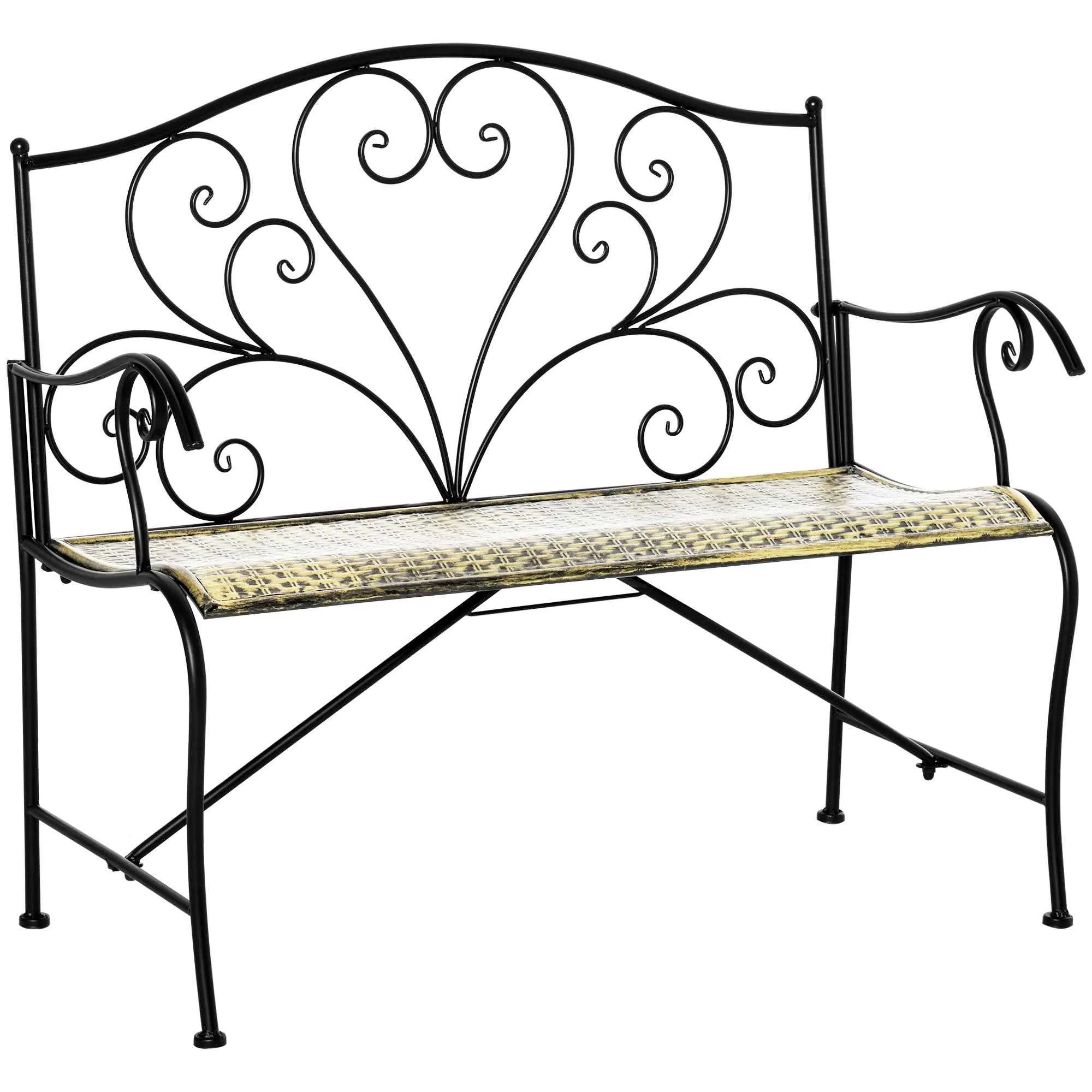 Outsunny Iron Garden Bench, Vintage Style 2-Seater Outdoor Bench, 100x 50x88cm, Black