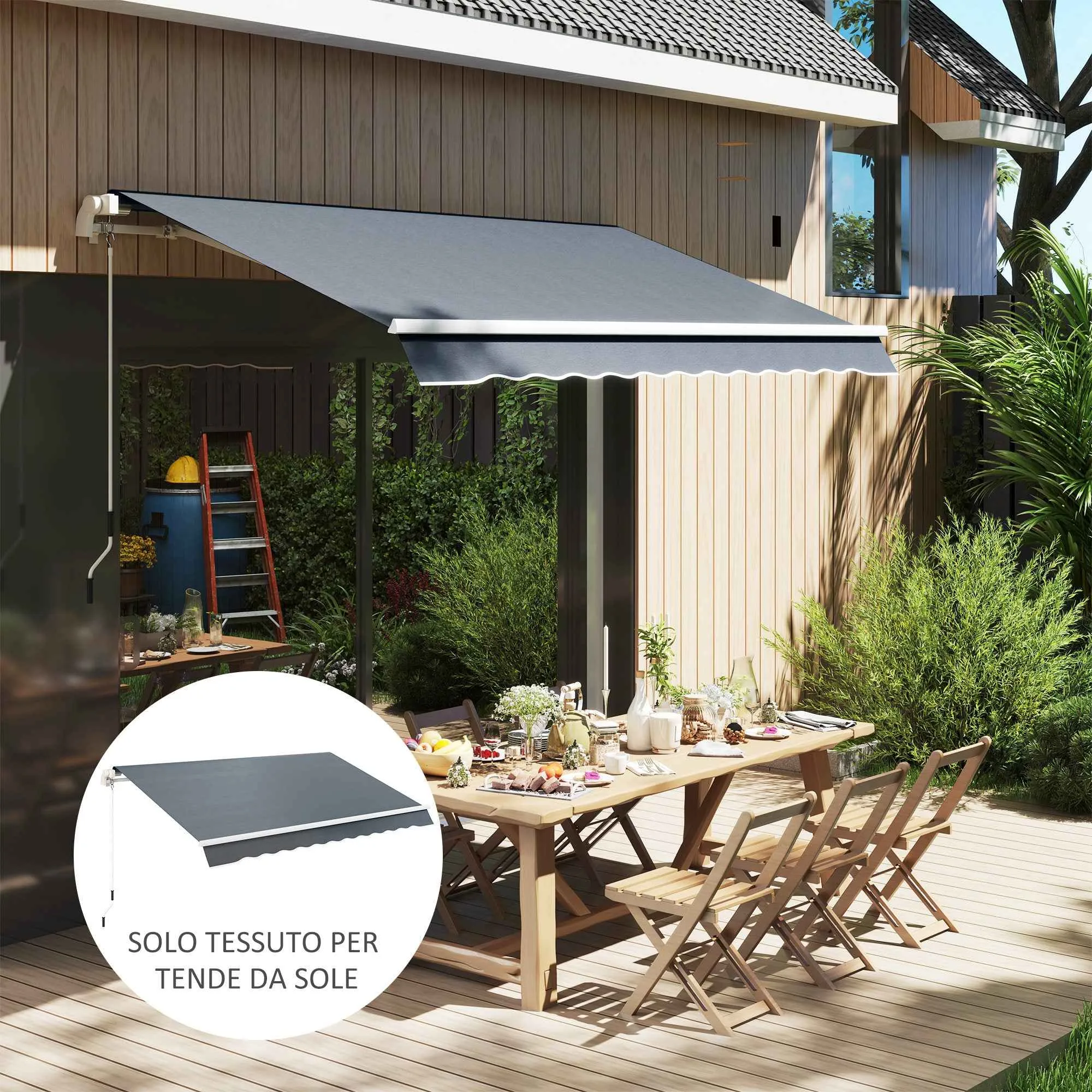Outsunny Replacement Awning Cover for 4x3m Retractable Sun Shade Canopy in UV 50+ Polyester, Grey - Image 2