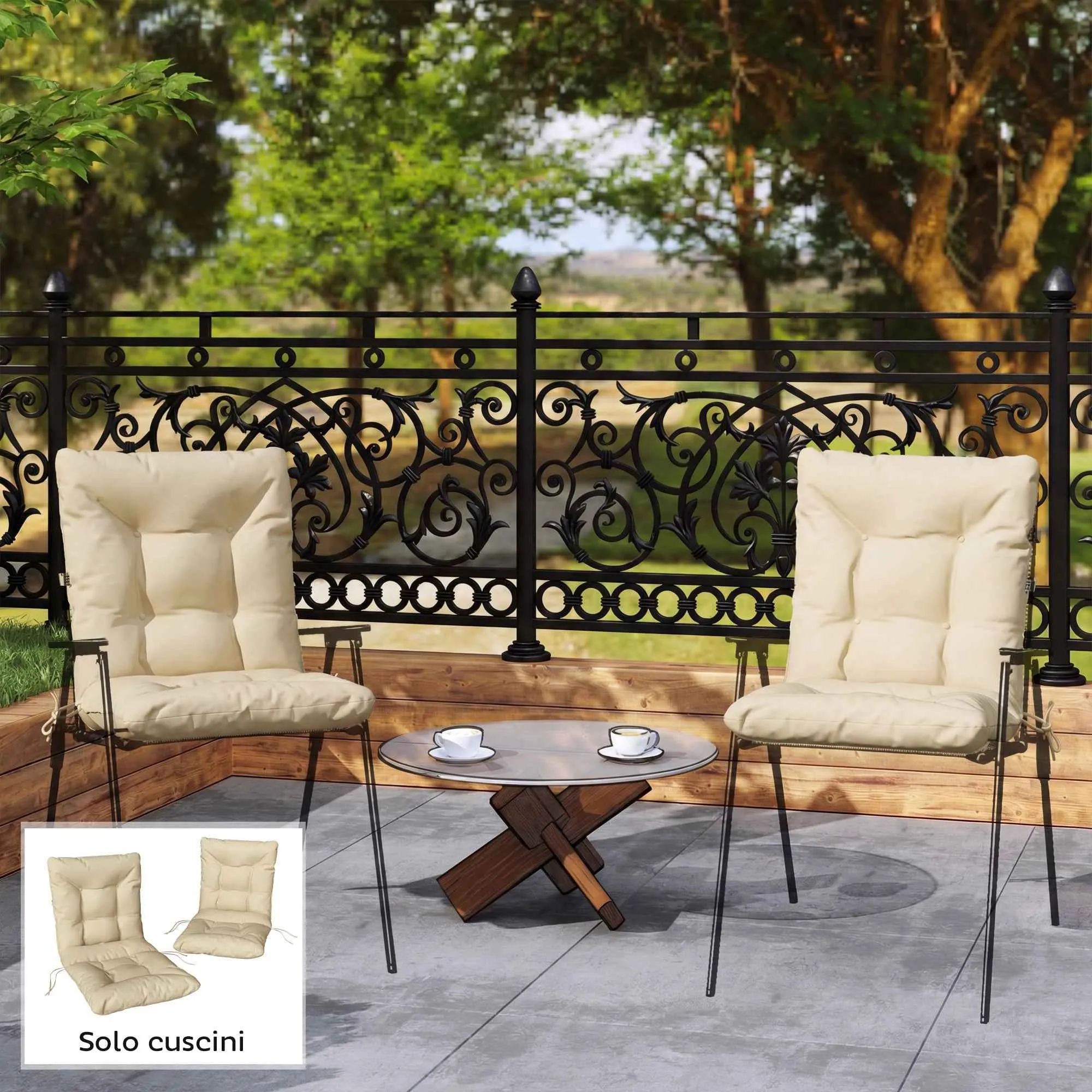 Outsunny Set of 2 Outdoor Chair Cushions with Ties, Polyester and Cotton, 120x50x8 cm, Beige - Image 2