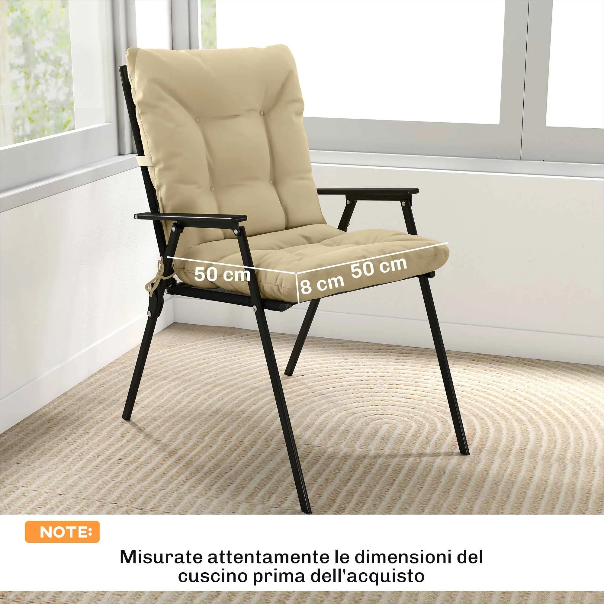 Outsunny Set of 2 Outdoor Chair Cushions with Ties, Polyester and Cotton, 120x50x8 cm, Beige - Image 3