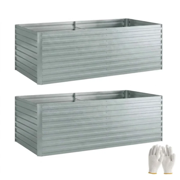 Outsunny Set of 2 Galvanized Metal Raised Garden Beds with Secure Edge, Elevated Vegetable Planter, Silver
