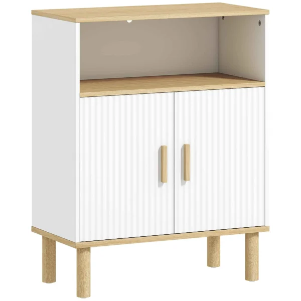 HOMCOM Freestanding Bathroom Cabinet with Adjustable Shelf, White and Natural Wood