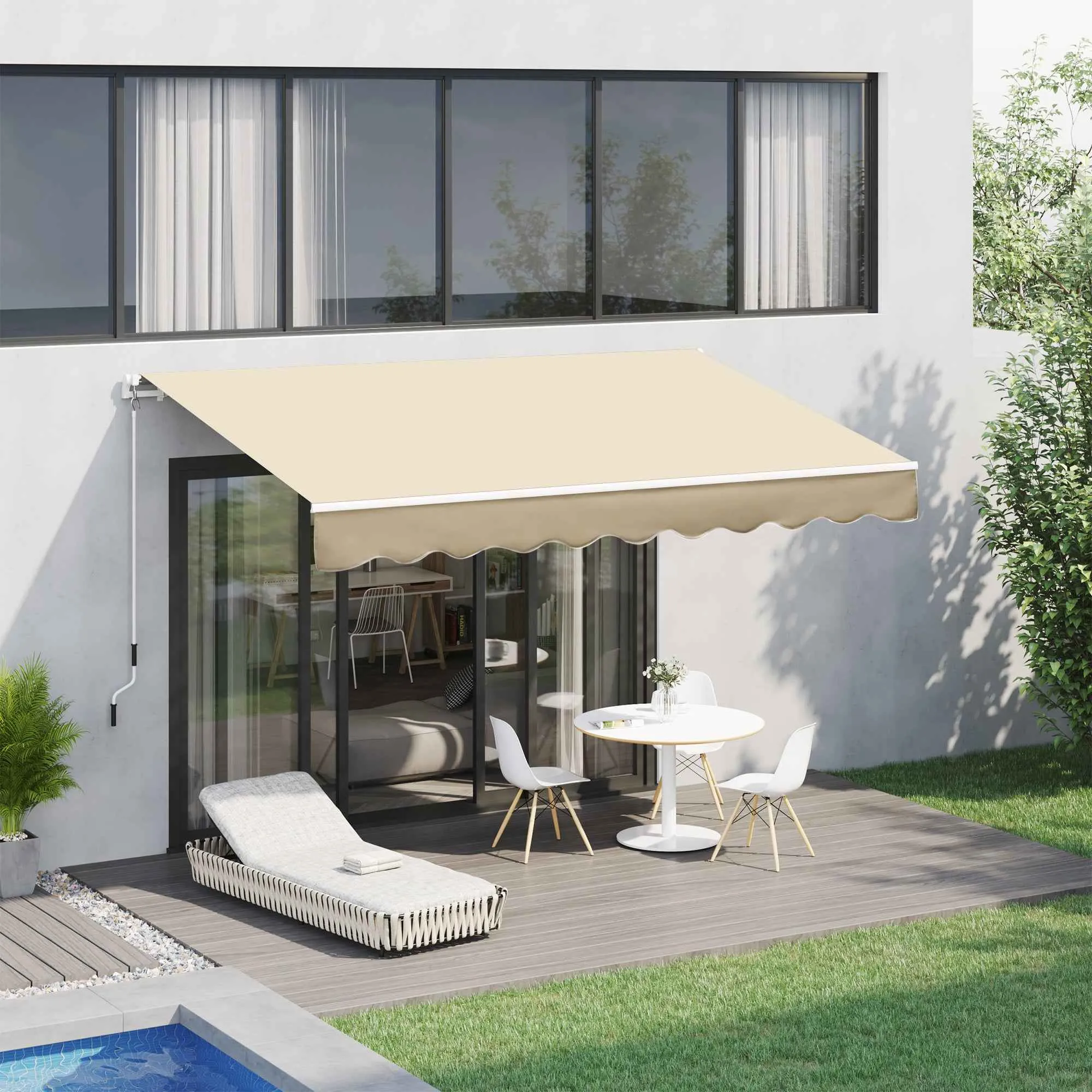 Outsunny 3x2.5m Aluminum and Polyester Cranked Drop-Top Awning, Beige - Image 2