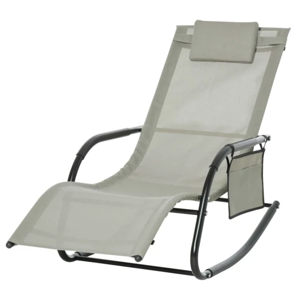 Outsunny Garden Rocking Chair with Headrest and Side Pocket, 150x62x88 cm, Black and Grey