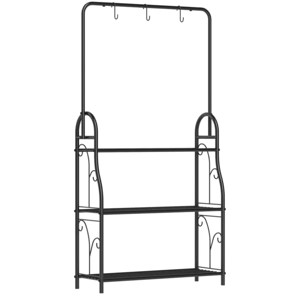 Outsunny 3-Tier Plant Stand with 3 Hooks, Metal, 162x221.5x163 cm, Black