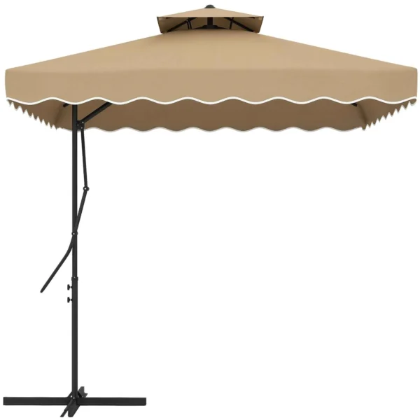 Outsunny Cantilever Umbrella with Double Roof, Crank Opening and Cross Base, 2.5x2.5m, Khaki