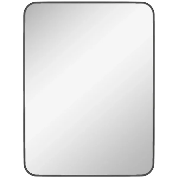HOMCOM Bathroom Mirror with Metal Frame and Hook, 60x2.5x80 cm, Black