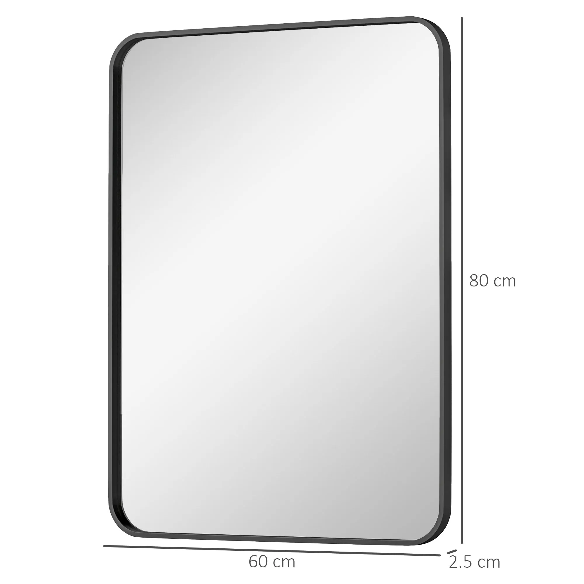 HOMCOM Bathroom Mirror with Metal Frame and Hook, 60x2.5x80 cm, Black - Image 3