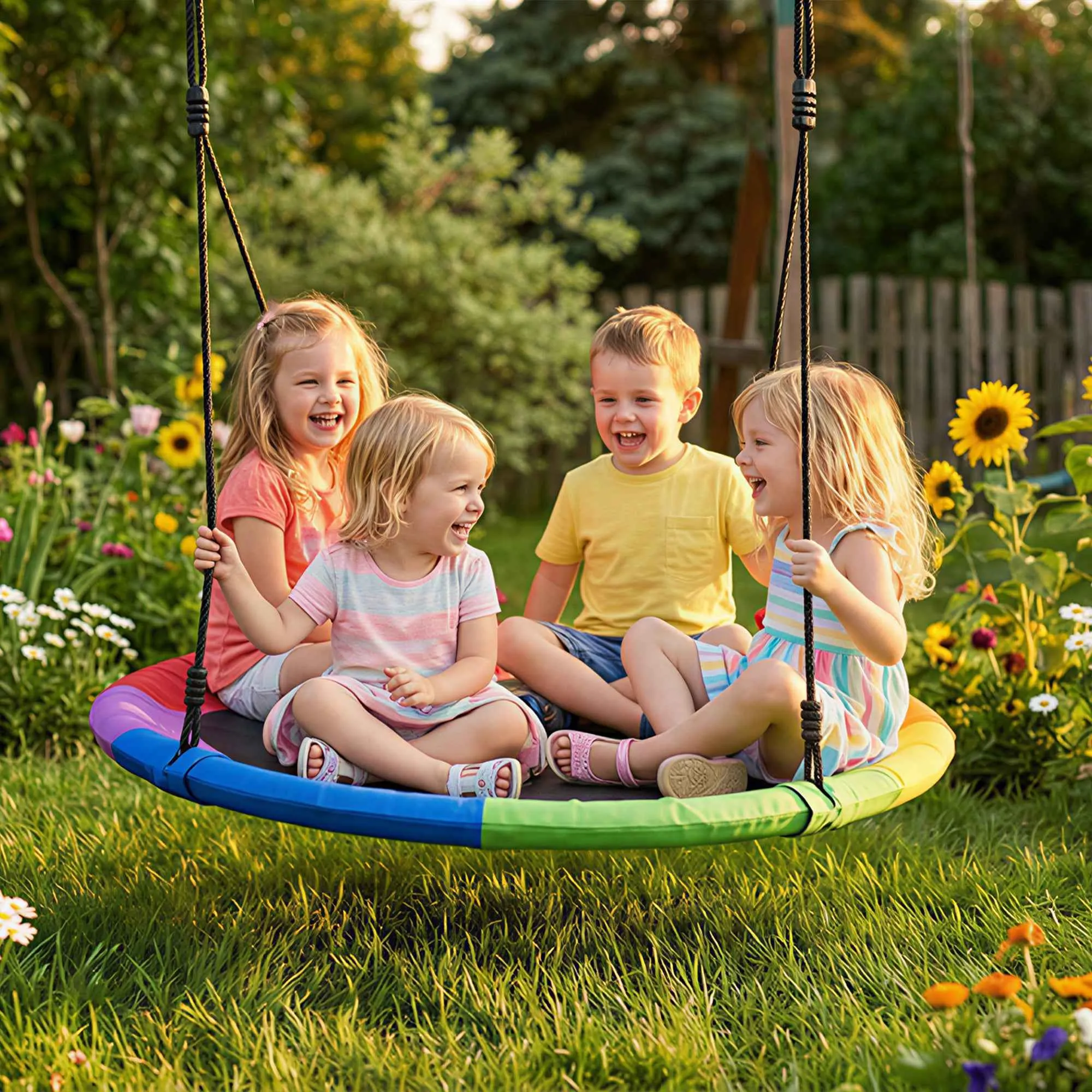 Nest Swing for Children 3-8 Years with Ropes and Straps, in PE and Oxford Fabric, 120x120x180 cm, Multicolored - Image 2