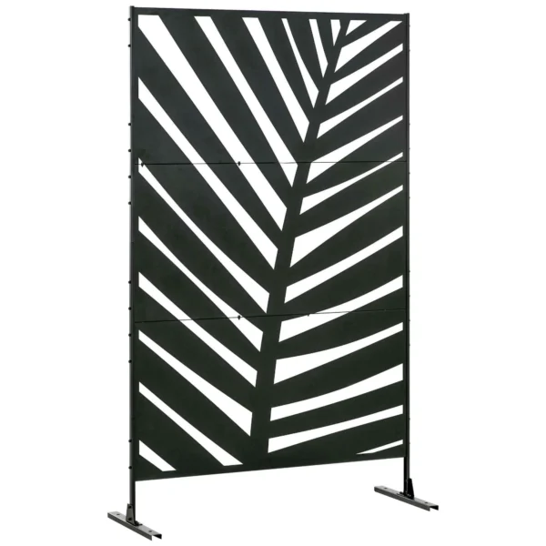 Outsunny 3-Panel Vertical Steel Room Divider with Banana Leaf Motif, 122x45x198 cm, Black