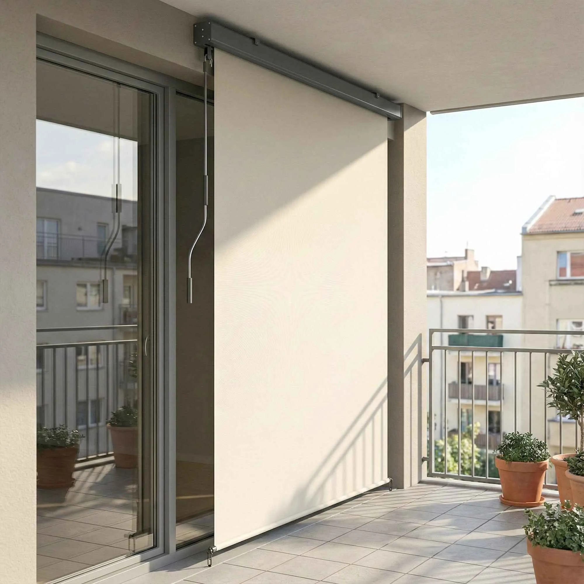 Outsunny Anti-UV Polyester Roller Blind with Aluminum Cassette and Crank, 250x160 cm, Cream White - Image 2