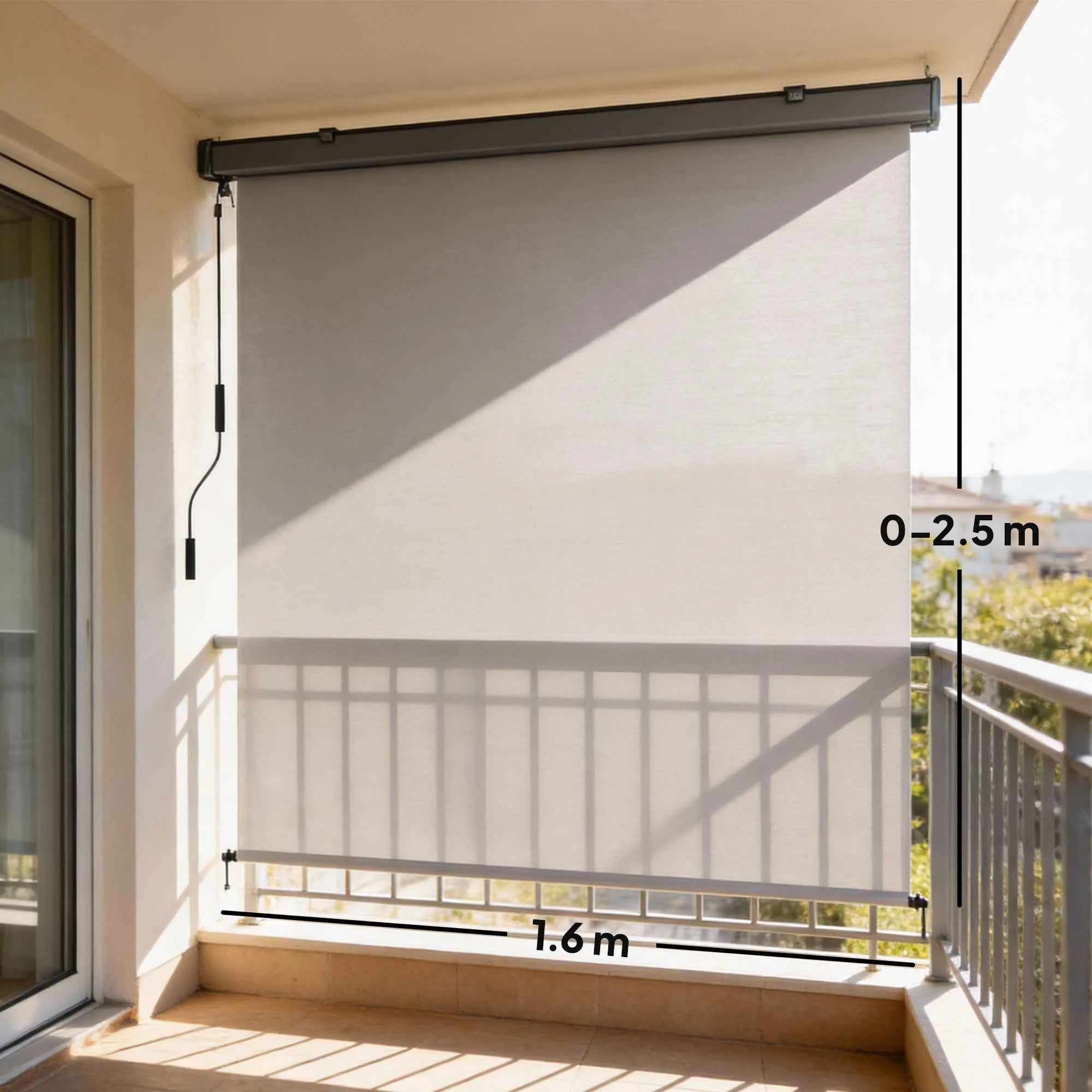 Outsunny Anti-UV Polyester Roller Blind with Aluminum Cassette and Crank, 250x160 cm, Cream White - Image 3
