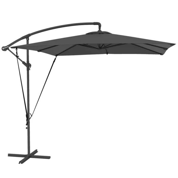 Outsunny Adjustable Cantilever Umbrella with Cross Base and Crank Handle, in Steel and Polyester, 247x247x256, Dark Grey