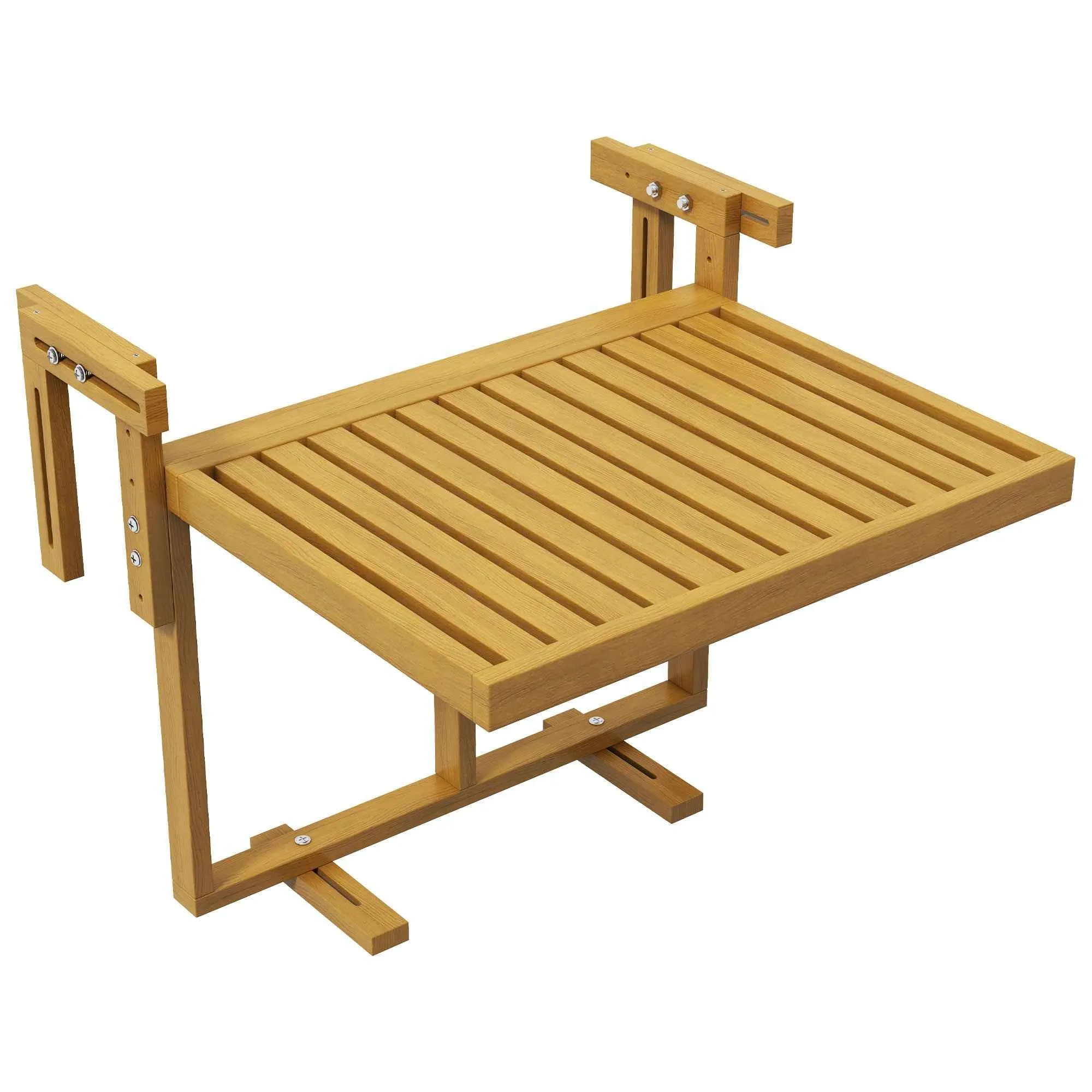 Outsunny Folding and Adjustable Wooden Balcony Railing Table, Wood Color