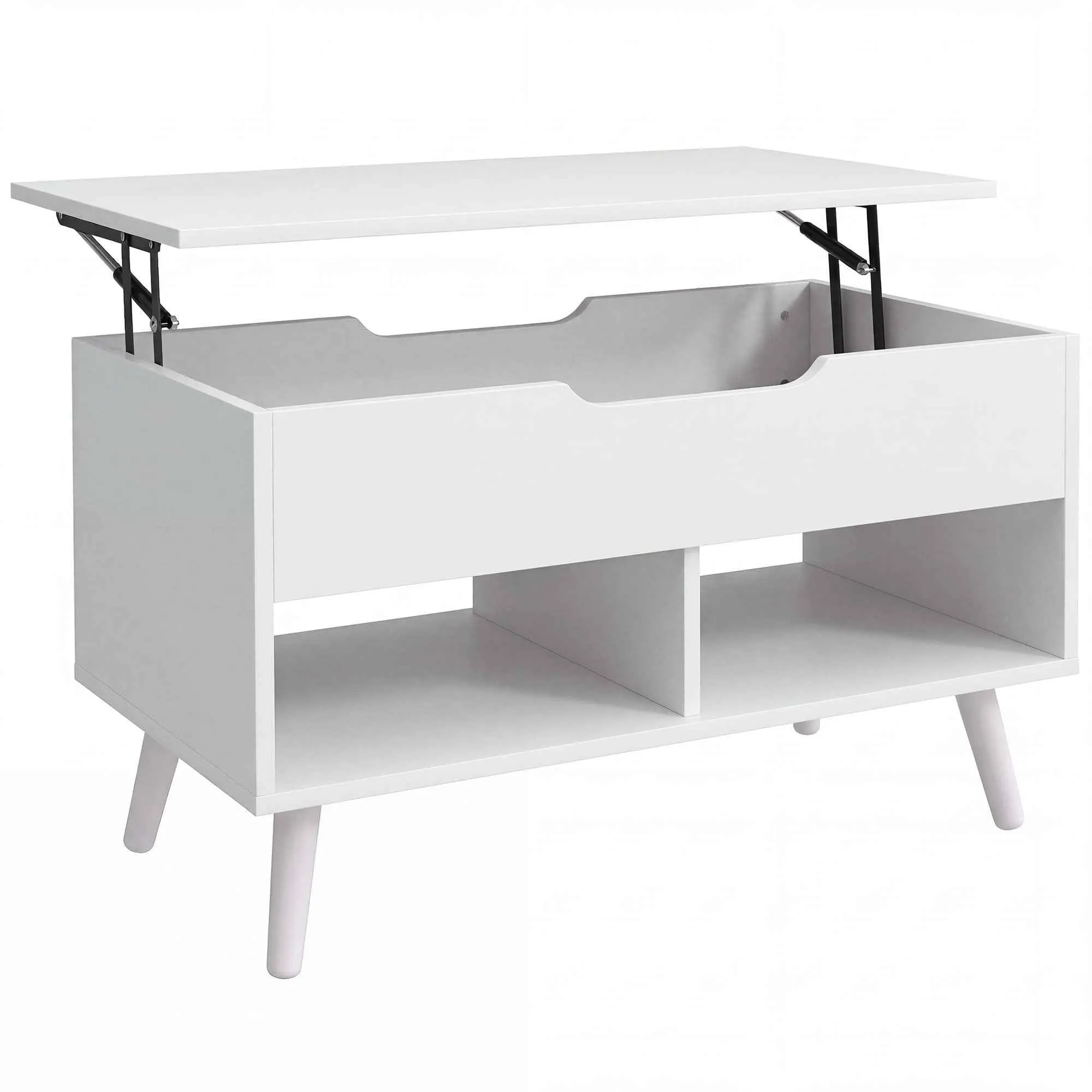 HOMCOM 75cm White Punched Coffee Table with Lift-Up Top and Hidden Storage