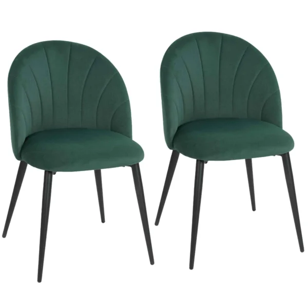 HOMCOM Set of 2 Velvet Shell-Back Dining Chairs, 52 x 55 x 79 cm, Dark Green
