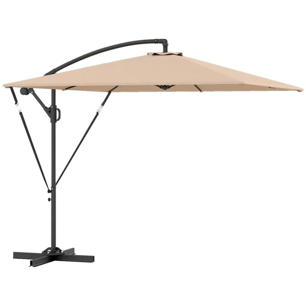 Outsunny 2.5x2.5 m Off-Center Umbrella with Cross Base and Crank Handle, Metal and Polyester, Khaki