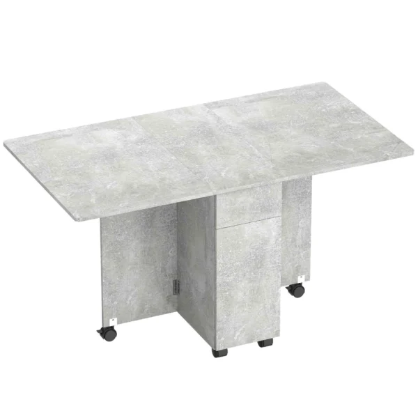 HOMCOM Folding Dining Table on Wheels with 2 Drawers, 2 Doors and Cabinet, Wooden, 140x76x74 cm, Cement Grey
