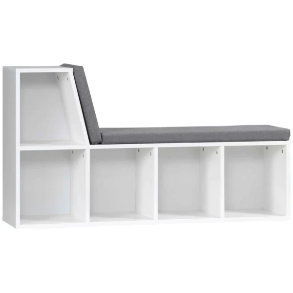 HOMCOM Modern 5-Tier Open Bookcase with 2 Cushions, Wooden, 108x30x60 cm, Grey