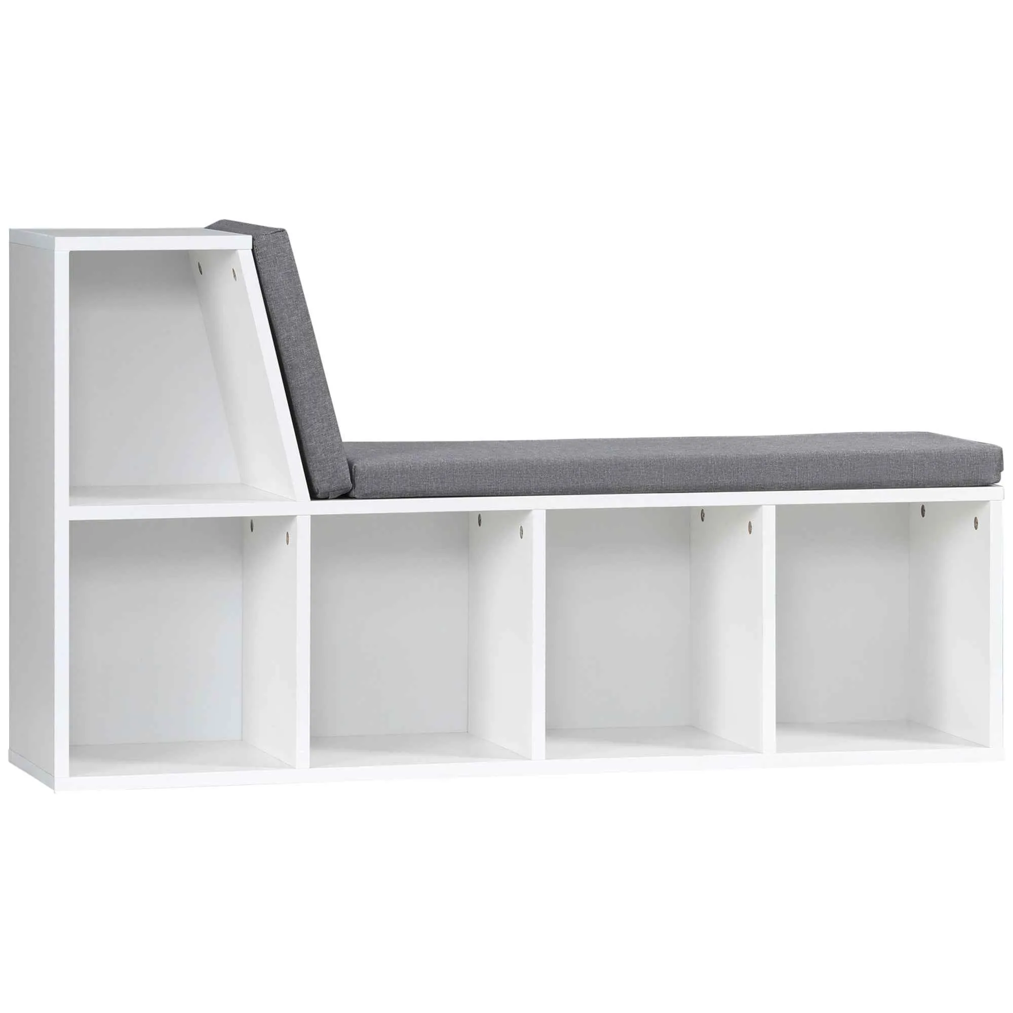 HOMCOM Modern 5-Tier Open Bookcase with 2 Cushions, Wooden, 108x30x60 cm, Grey