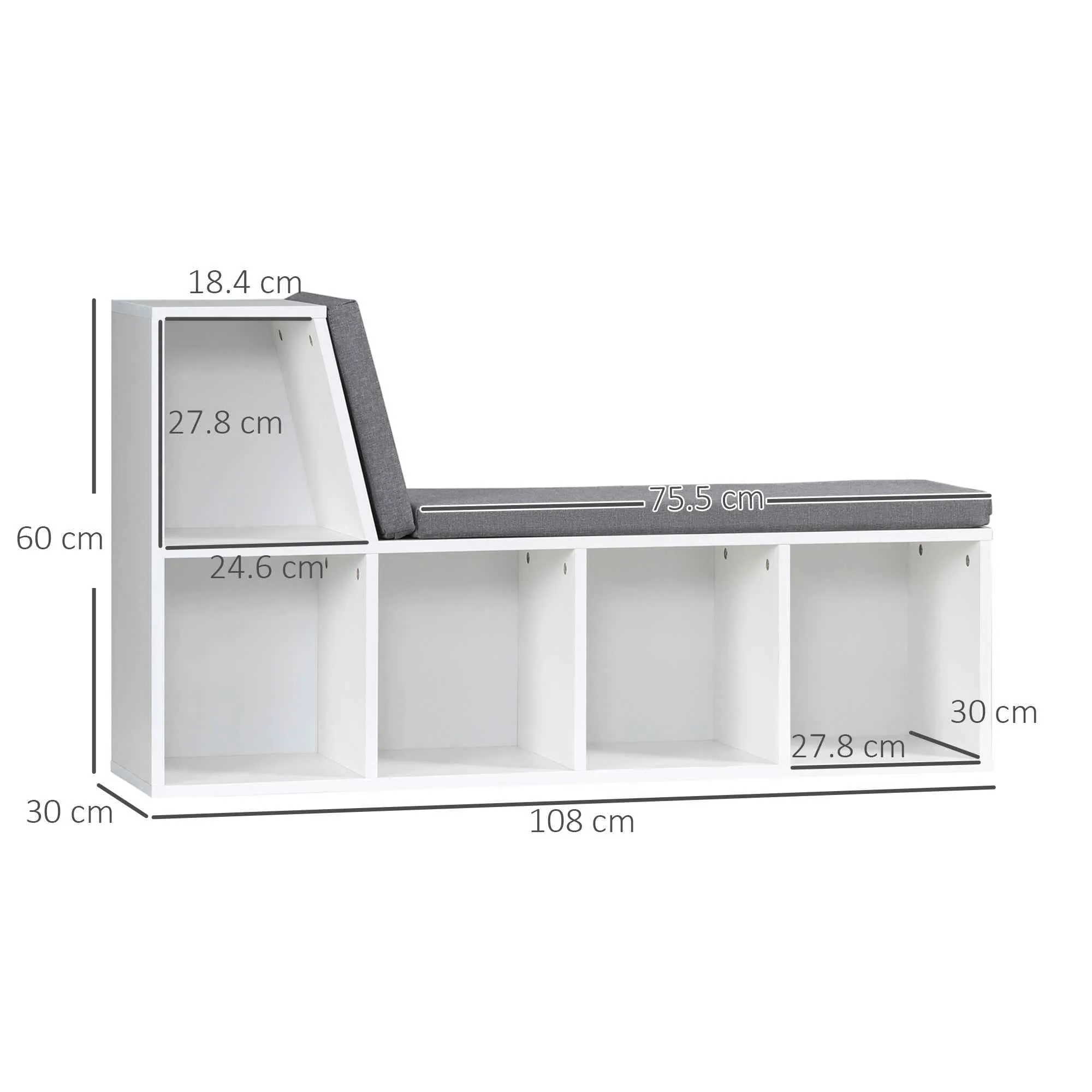 HOMCOM Modern 5-Tier Open Bookcase with 2 Cushions, Wooden, 108x30x60 cm, Grey - Image 3