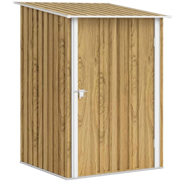 Outsunny Galvanized Steel Garden Shed with Hinged Door, 100x104x160 cm, Light Brown