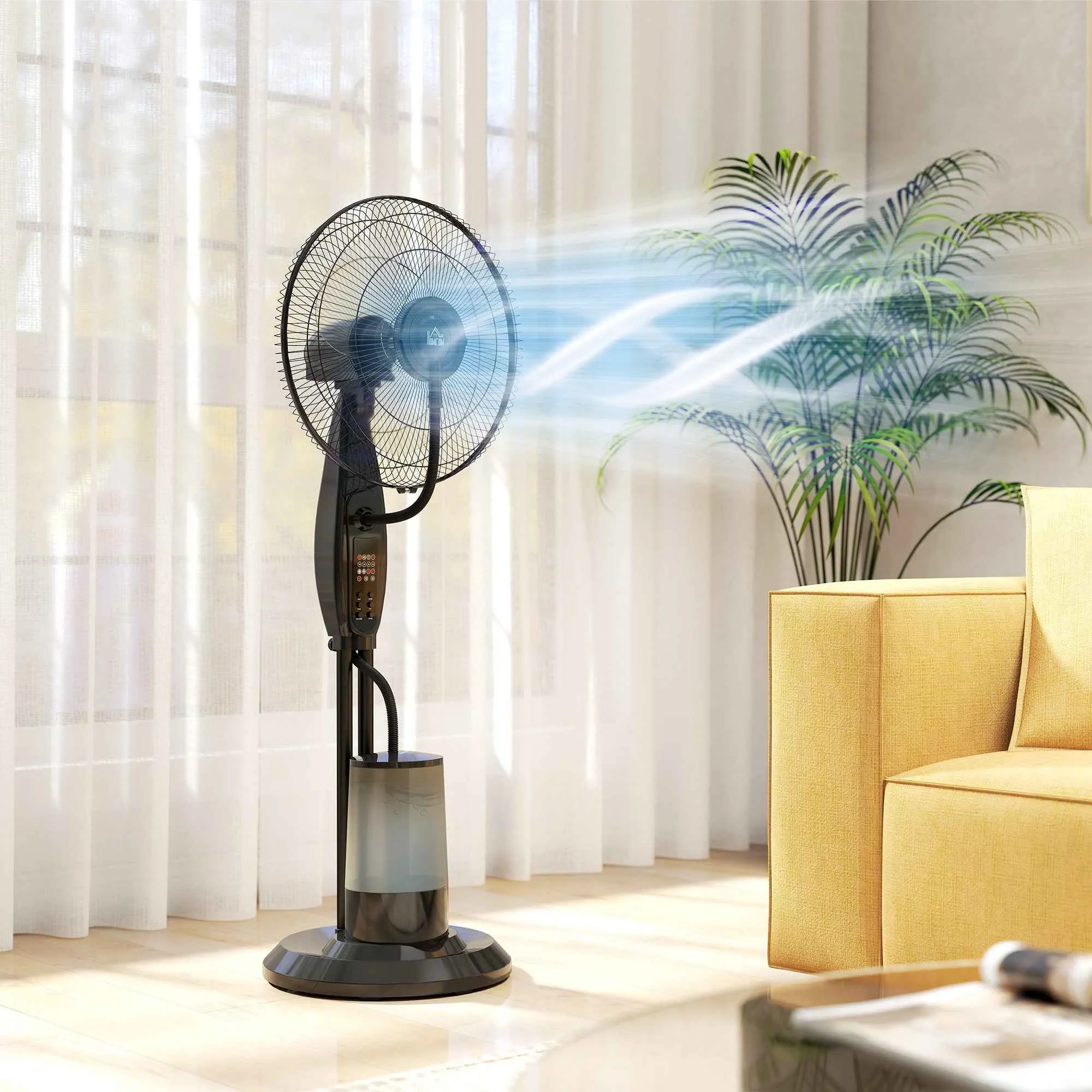 HOMCOM Misting Fan with 3.2L Tank, 3 Modes and 3 Speeds, 70° Oscillation, Timer, Remote Control - Image 2