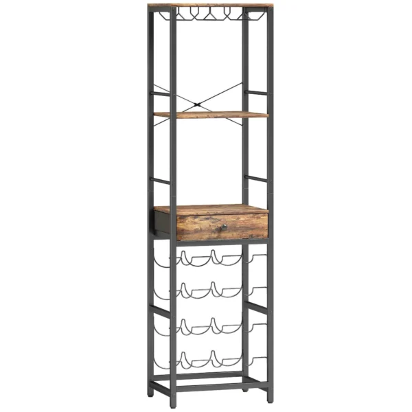 HOMCOM Mobile Bar, Bar Cabinet with Drawer, Cup Holder, Rustic Brown
