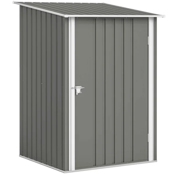 Outsunny Galvanized Steel Garden Shed with Hinged Door, 100x104x160 cm, Light Grey